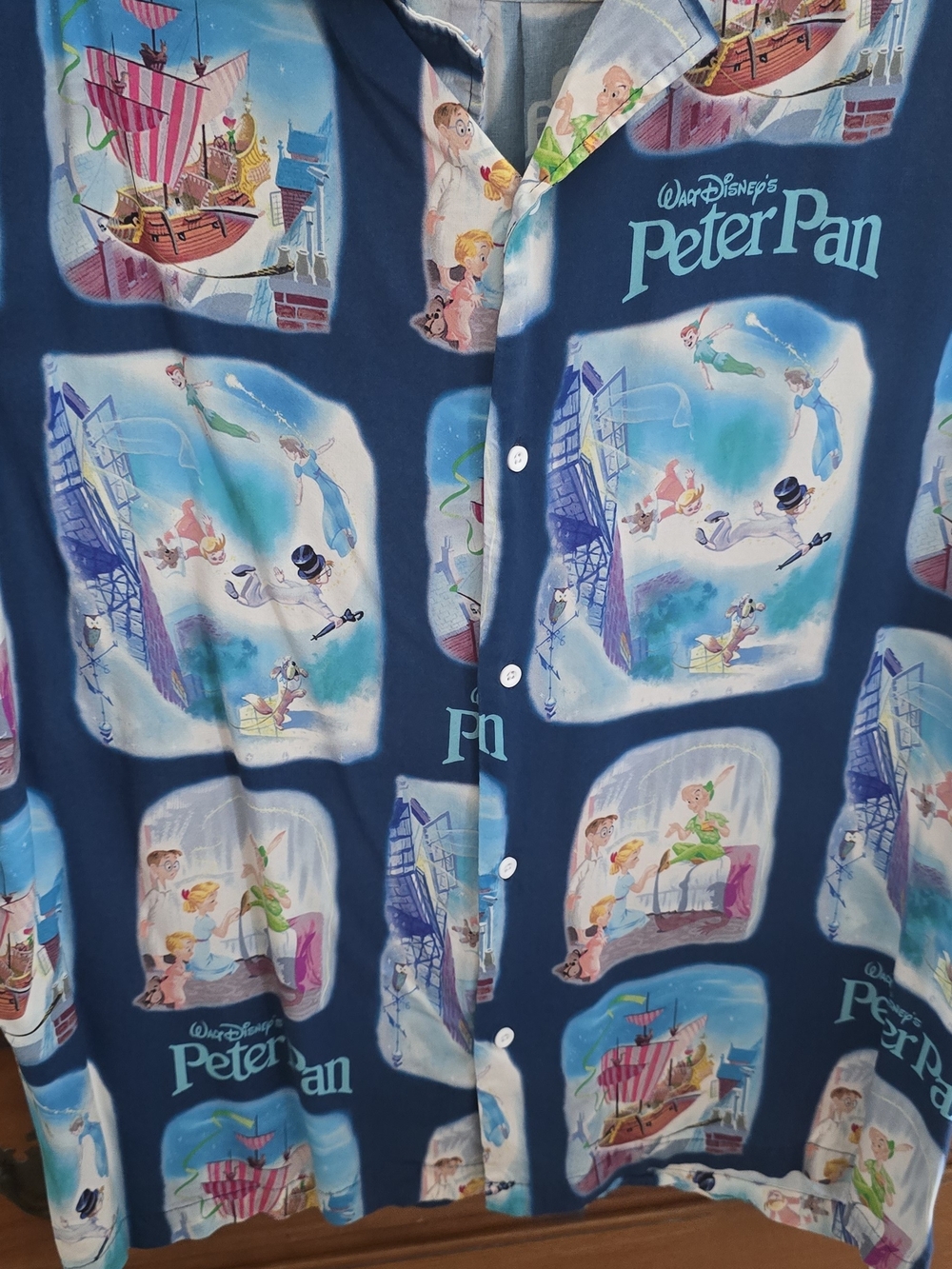 Disney Peter Pan Mens Shirt Navy Blue and Light Blue